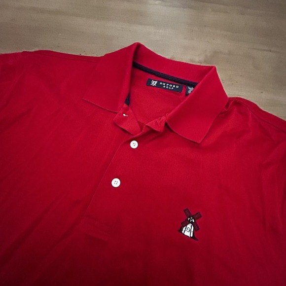 Oxford Golf Polo Shirt Mens Large Red Windmill Embroidered Logo Classic Cotton - Picture 1 of 3